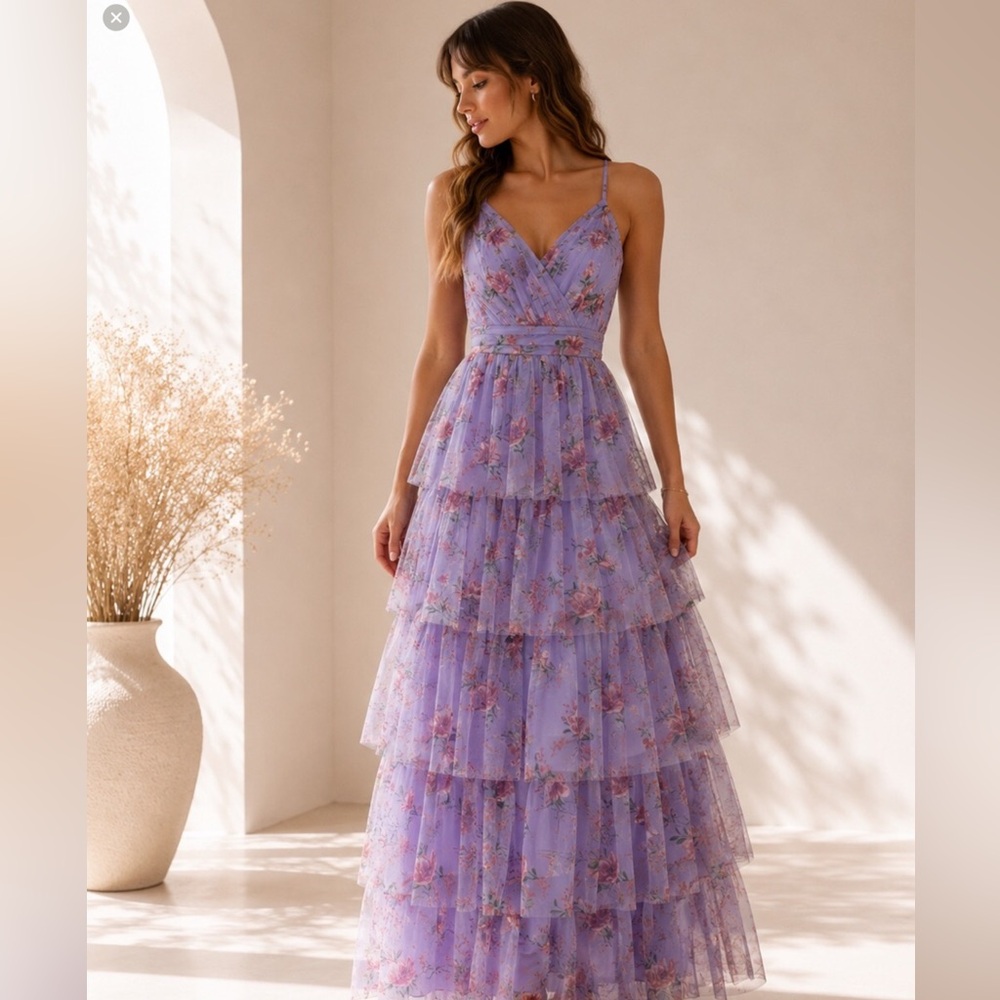 City Studio ruffled floral purple maxi dress S